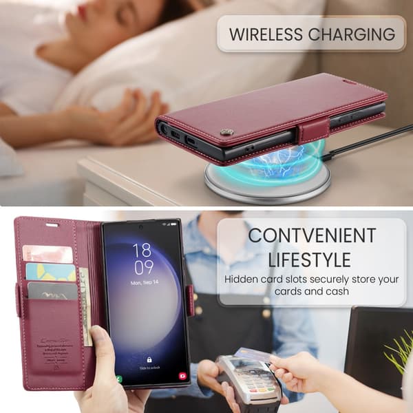 CaseMe Slim Plånboksfodral RFID-skydd Samsung Galaxy S24 Ultra Röd