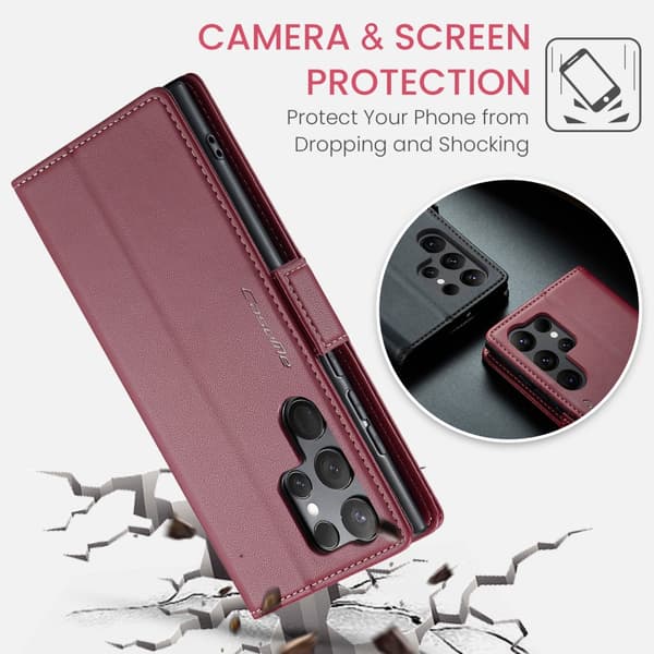 CaseMe Slim Plånboksfodral RFID-skydd Samsung Galaxy S24 Ultra Röd