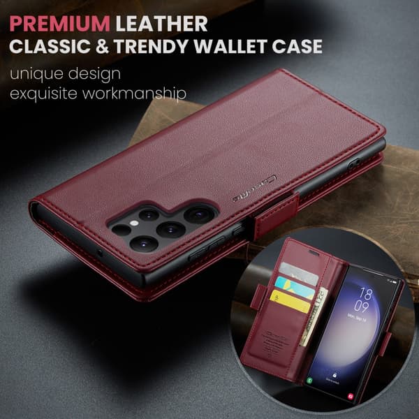CaseMe Slim Plånboksfodral RFID-skydd Samsung Galaxy S24 Ultra Röd