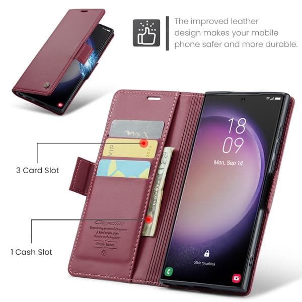 CaseMe Slim Plånboksfodral RFID-skydd Samsung Galaxy S24 Ultra Röd
