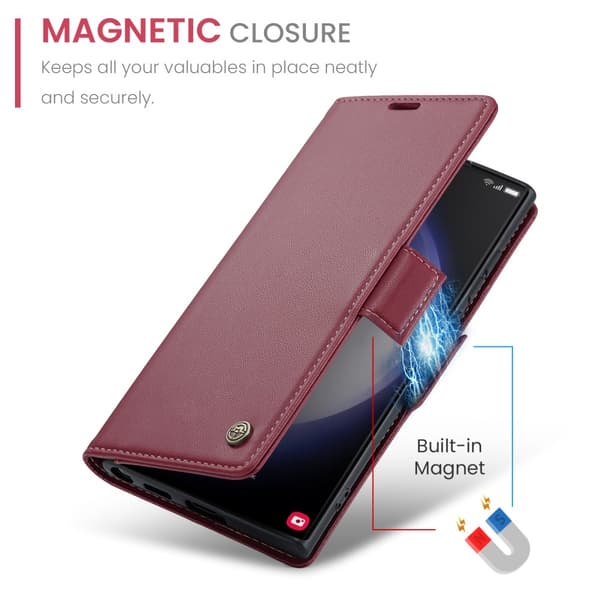 CaseMe Slim Plånboksfodral RFID-skydd Samsung Galaxy S24 Ultra Röd