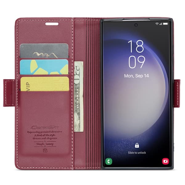 CaseMe Slim Plånboksfodral RFID-skydd Samsung Galaxy S24 Ultra Röd