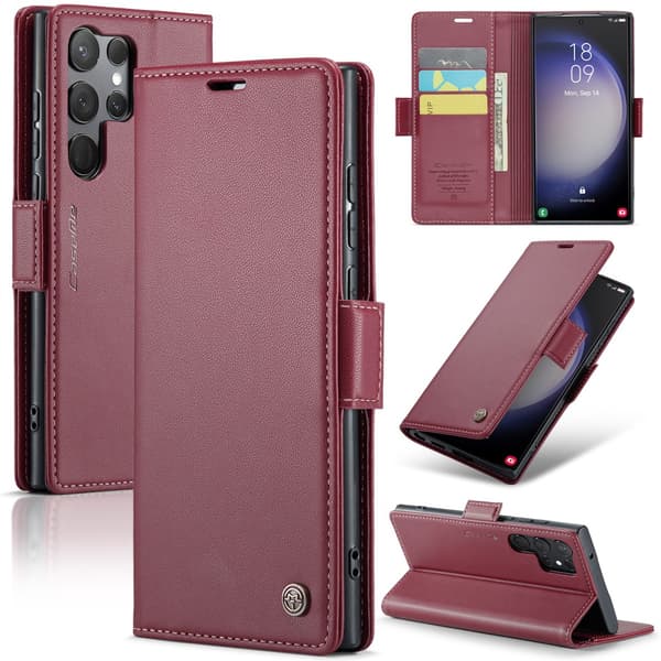 CaseMe Slim Plånboksfodral RFID-skydd Samsung Galaxy S24 Ultra Röd