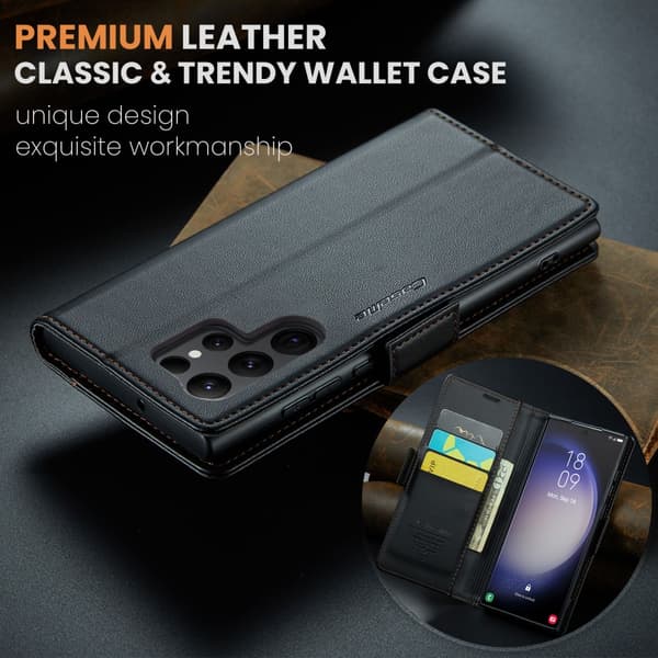 CaseMe Slim Plånboksfodral RFID-skydd Samsung Galaxy S24 Ultra Svart