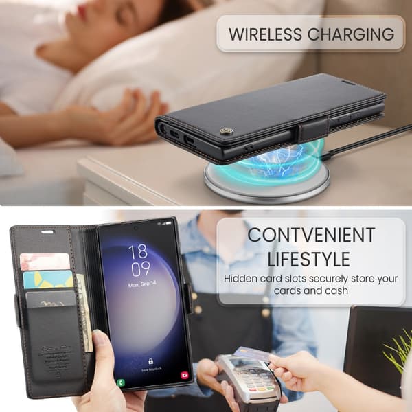 CaseMe Slim Plånboksfodral RFID-skydd Samsung Galaxy S24 Ultra Svart