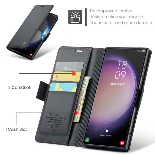 CaseMe Slim Plånboksfodral RFID-skydd Samsung Galaxy S24 Ultra Svart