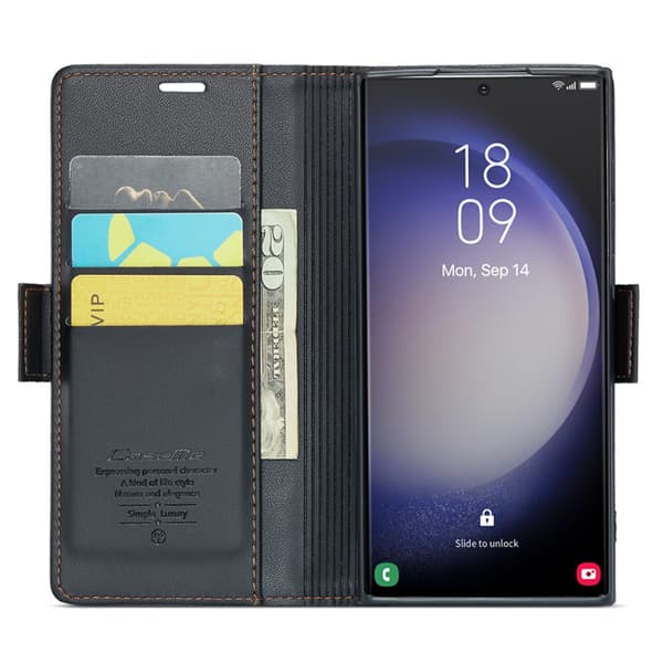 CaseMe Slim Plånboksfodral RFID-skydd Samsung Galaxy S24 Ultra Svart