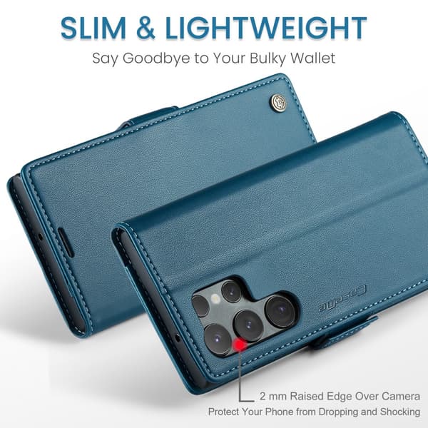 CaseMe Slim Plånboksfodral RFID-skydd Samsung Galaxy S24 Ultra Blå