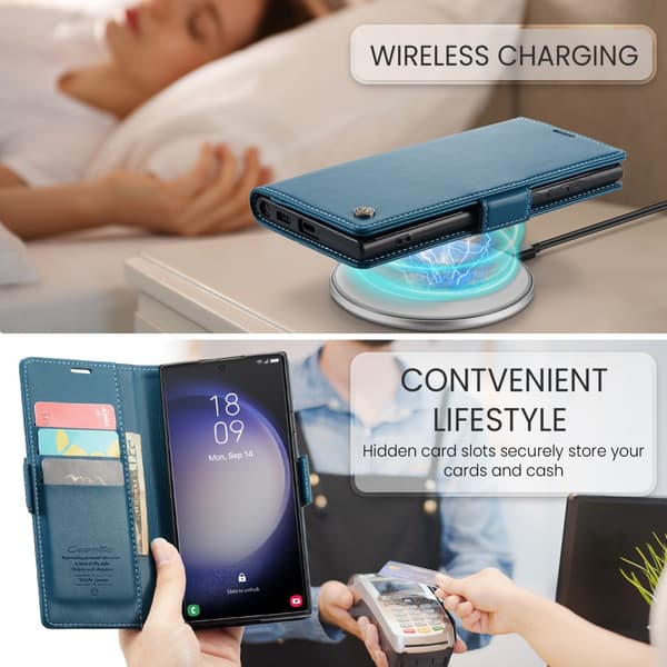 CaseMe Slim Plånboksfodral RFID-skydd Samsung Galaxy S24 Ultra Blå