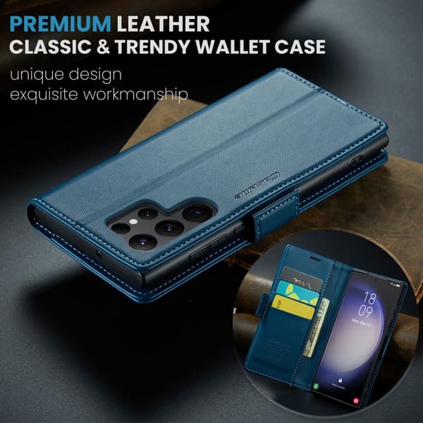 CaseMe Slim Plånboksfodral RFID-skydd Samsung Galaxy S24 Ultra Blå