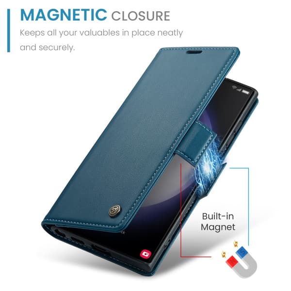 CaseMe Slim Plånboksfodral RFID-skydd Samsung Galaxy S24 Ultra Blå