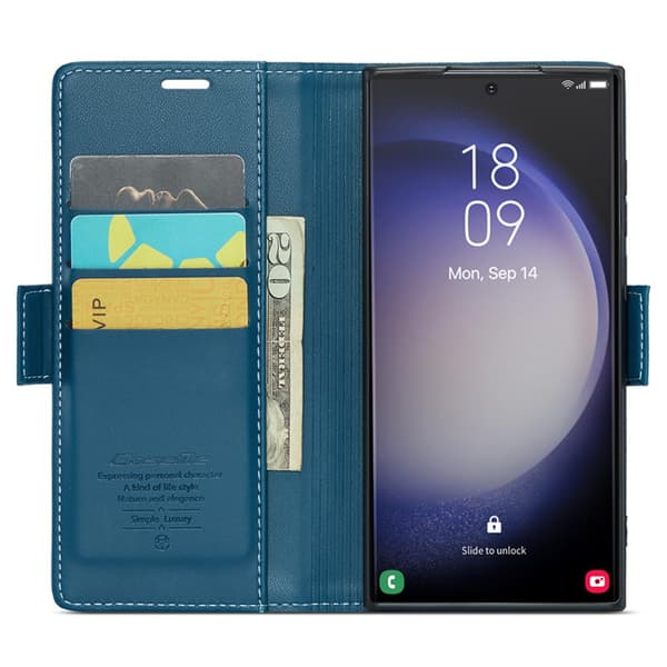CaseMe Slim Plånboksfodral RFID-skydd Samsung Galaxy S24 Ultra Blå
