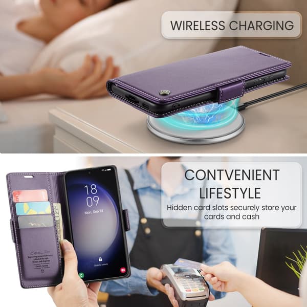 CaseMe Slim Plånboksfodral RFID-skydd Samsung Galaxy S24 Plus Lila