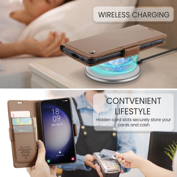 CaseMe Slim Plånboksfodral RFID-skydd Samsung Galaxy S24 Plus Brun