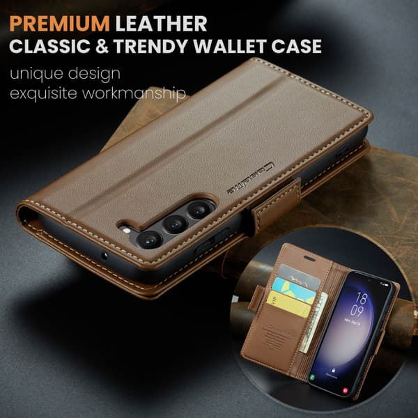 CaseMe Slim Plånboksfodral RFID-skydd Samsung Galaxy S24 Plus Brun
