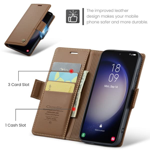 CaseMe Slim Plånboksfodral RFID-skydd Samsung Galaxy S24 Plus Brun