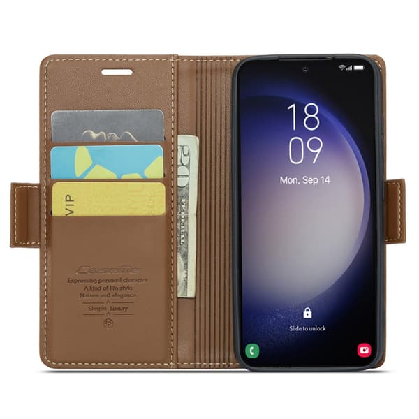CaseMe Slim Plånboksfodral RFID-skydd Samsung Galaxy S24 Plus Brun