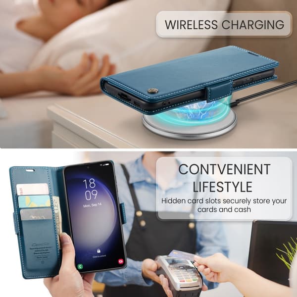 CaseMe Slim Plånboksfodral RFID-skydd Samsung Galaxy S24 Plus Blå