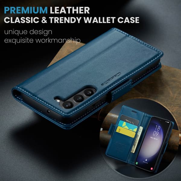 CaseMe Slim Plånboksfodral RFID-skydd Samsung Galaxy S24 Plus Blå