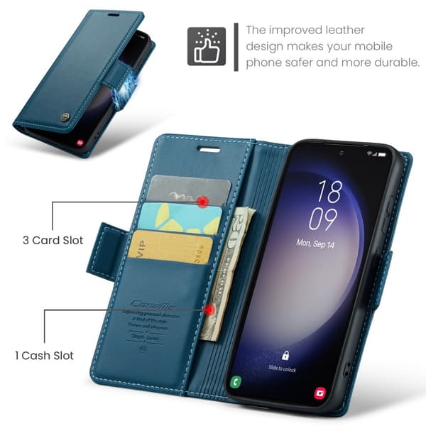 CaseMe Slim Plånboksfodral RFID-skydd Samsung Galaxy S24 Plus Blå