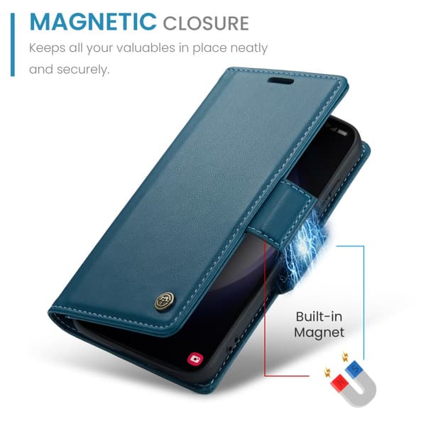 CaseMe Slim Plånboksfodral RFID-skydd Samsung Galaxy S24 Plus Blå