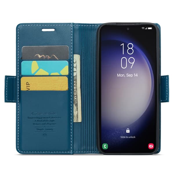 CaseMe Slim Plånboksfodral RFID-skydd Samsung Galaxy S24 Plus Blå