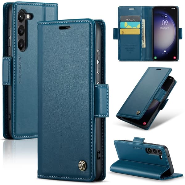 CaseMe Slim Plånboksfodral RFID-skydd Samsung Galaxy S24 Plus Blå