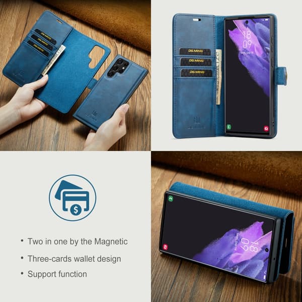 DG.MING 2-in-1 Magnet Wallet Samsung Galaxy S24 Ultra Blue