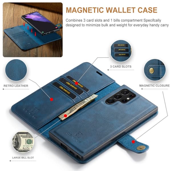 DG.MING 2-in-1 Magnet Wallet Samsung Galaxy S24 Ultra Blue