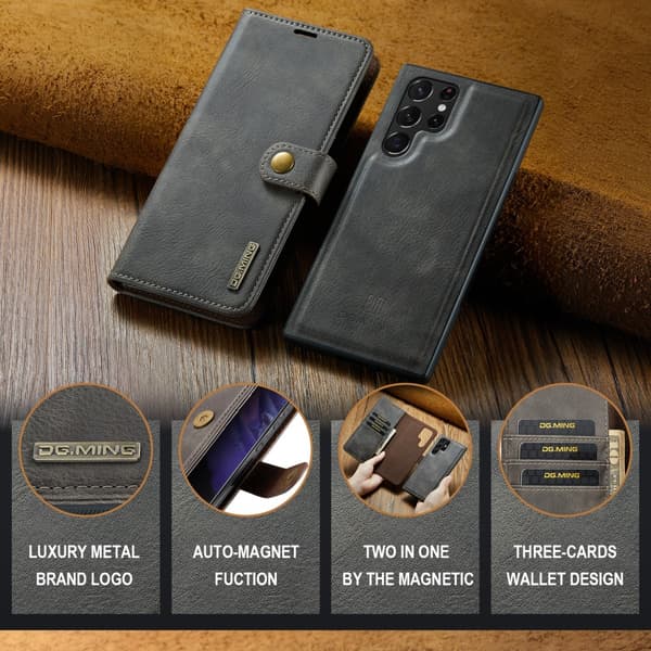 DG.MING 2-in-1 Magnet Wallet Samsung Galaxy S24 Ultra Brown