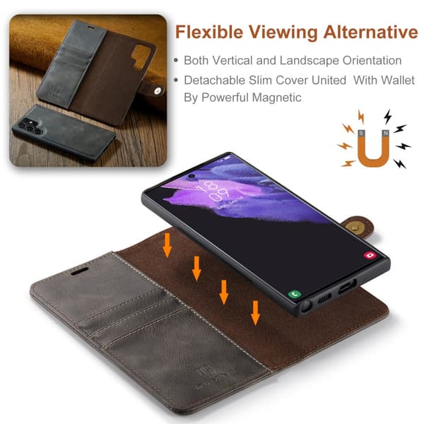 DG.MING 2-in-1 Magnet Wallet Samsung Galaxy S24 Ultra Brown