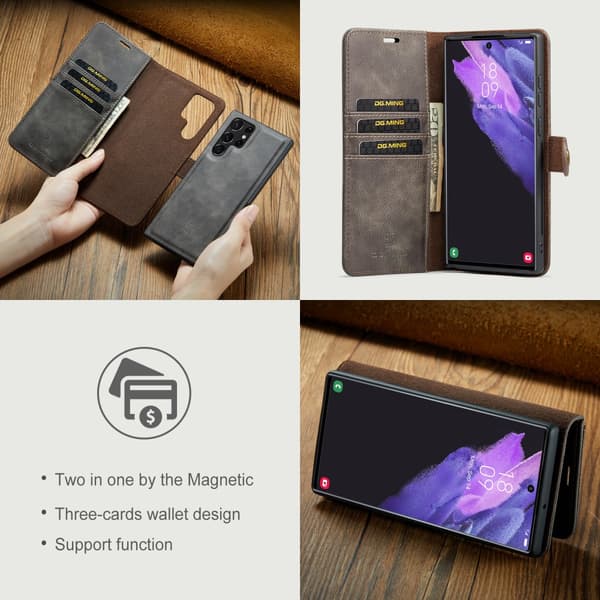 DG.MING 2-in-1 Magnet Wallet Samsung Galaxy S24 Ultra Brown