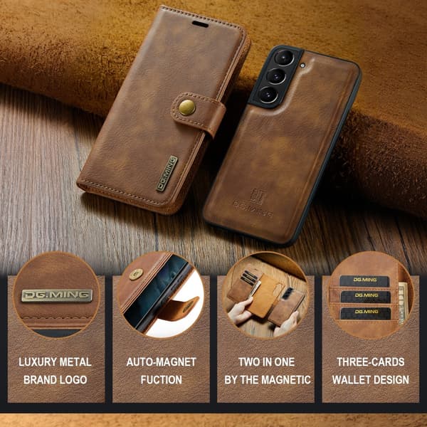 DG.MING 2-in-1 Magnet Wallet Samsung Galaxy S24 Cognac