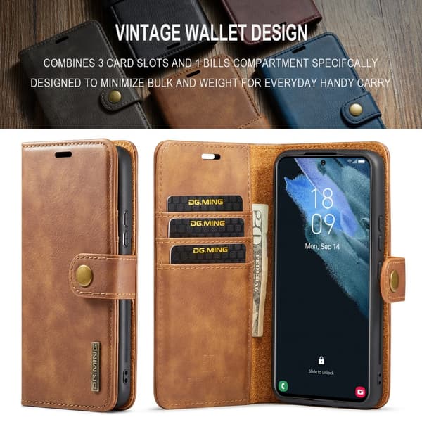 DG.MING 2-in-1 Magnet Wallet Samsung Galaxy S24 Cognac