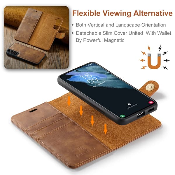 DG.MING 2-in-1 Magnet Wallet Samsung Galaxy S24 Cognac