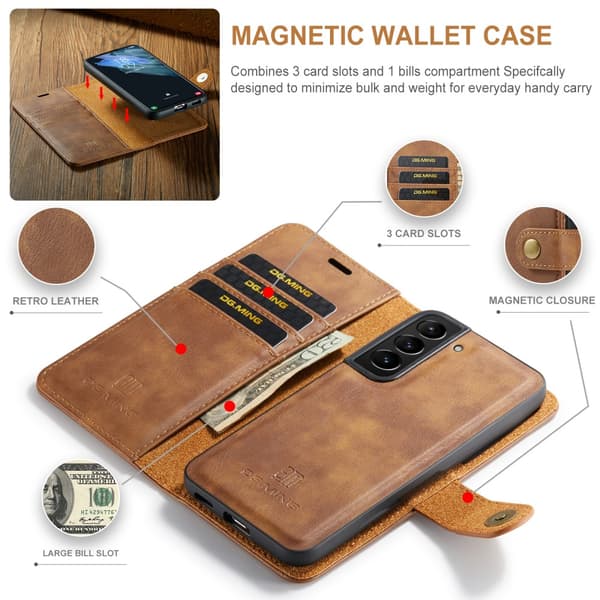 DG.MING 2-in-1 Magnet Wallet Samsung Galaxy S24 Cognac
