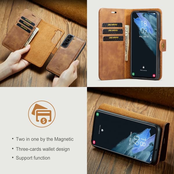 DG.MING 2-in-1 Magnet Wallet Samsung Galaxy S24 Cognac
