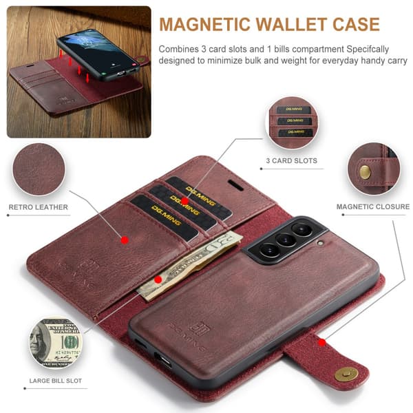 DG.MING 2-in-1 Magnet Wallet Samsung Galaxy S24 Red