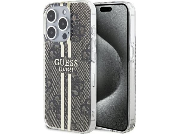 Aito GUESS GUHCP15MH4PSEGW etupaneeli kotelo iPhone 15 Pro (4G Gold Stripe / ruskea)