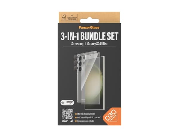 PanzerGlass - 3-i-1 beskyttelsespakke - baksidedeksel for mobiltelefon - ultrabred passform med EasyAligner - D3O Bio, 100 % resirkulert plast - med