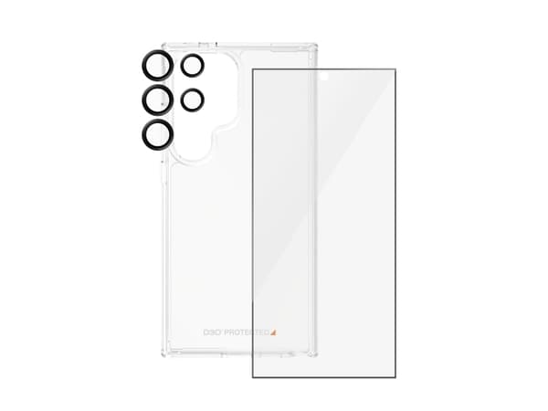 PanzerGlass - 3-i-1 beskyttelsespakke - baksidedeksel for mobiltelefon - ultrabred passform med EasyAligner - D3O Bio, 100 % resirkulert plast - med
