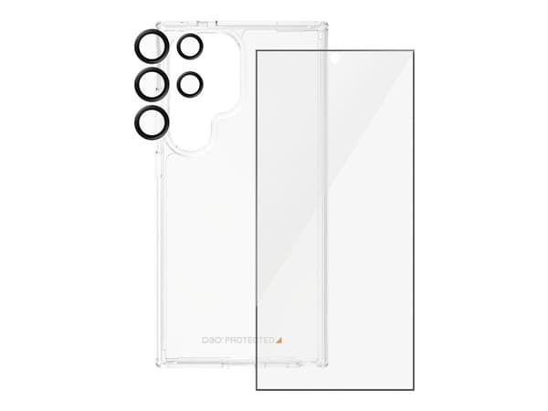 PanzerGlass - 3-i-1 beskyttelsespakke - baksidedeksel for mobiltelefon - ultrabred passform med EasyAligner - D3O Bio, 100 % resirkulert plast - med