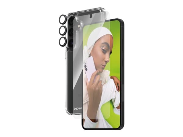 PanzerGlass - 3-i-1 beskyttelsespakke - baksidedeksel for mobiltelefon - ultrabred passform med EasyAligner - D3O Bio, 100 % resirkulert plast - med