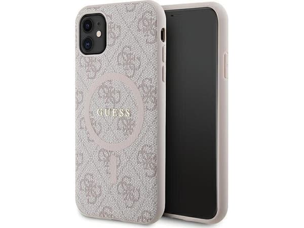 Originalt GUESS GUHMN61G4GFRP frontpaneldeksel for iPhone 11 (kompatibel med Magsafe / 4G Ring Classic Logo / Rosa)