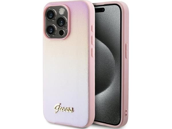 Guess tapauksessa iPhone 14 Pro 6,1" GUHCP14LPSAIRSP vaaleanpunainen HC PU SAFFIANO IRIDESCENT SCRIPT