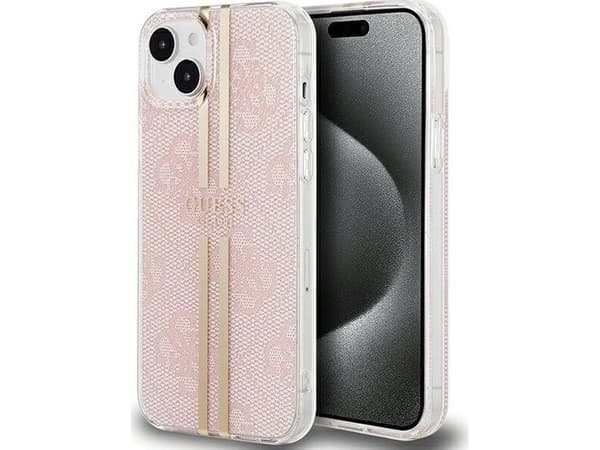 Äkta GUESS GUHCP15MH4PSEGP Frontskal till iPhone 15 Plus (4G Gold Stripe / Rosa)