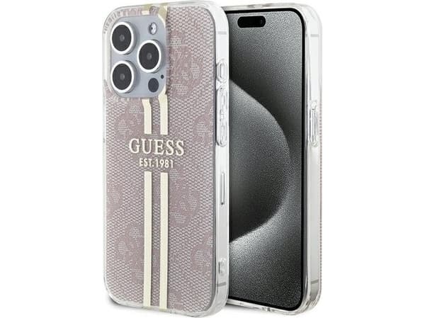 Aito GUESS GUHCP14XH4PSEGP Etupaneeli Kotelo iPhone 14 Pro Max (4G Gold Stripe / vaaleanpunainen)