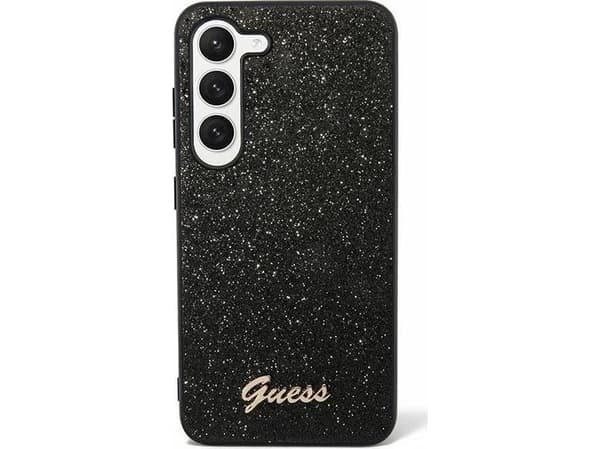 Original GUESS GUHCS24LHGGSHK frontfodral för Samsung S24 Ultra (Glitter Script / Svart)
