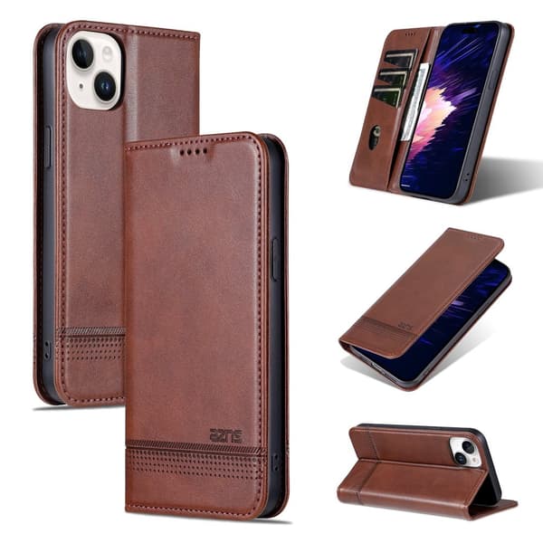 iPhone 15 plus - Pl�nboksfodral Magnetisk i L�der 3-kortfack