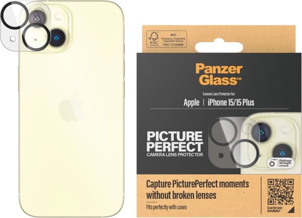 PanzerGlass PicturePerfect -kamerans linsskydd, iPhone 15 / 15 Plus